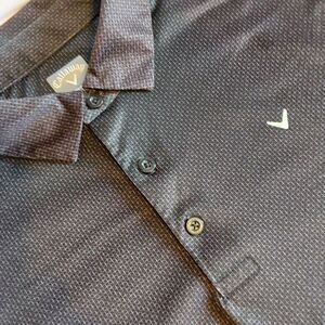 Callaway Opti-Dri Polo Shirt Men's Large Black Blended Geometric‎ Print Shirt